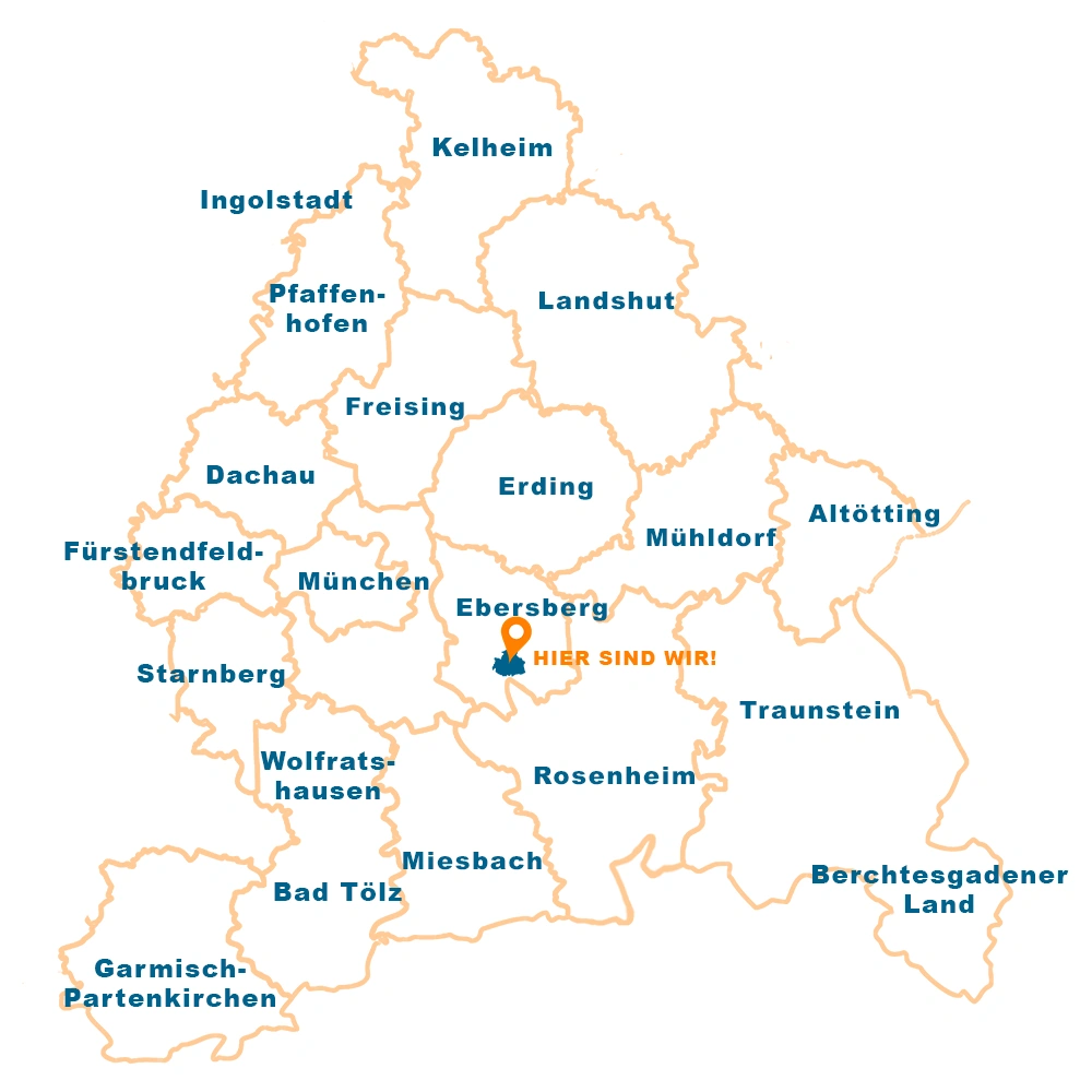 Karte von den Einsatzgebieten des Hausmeisterservice Ebersberg